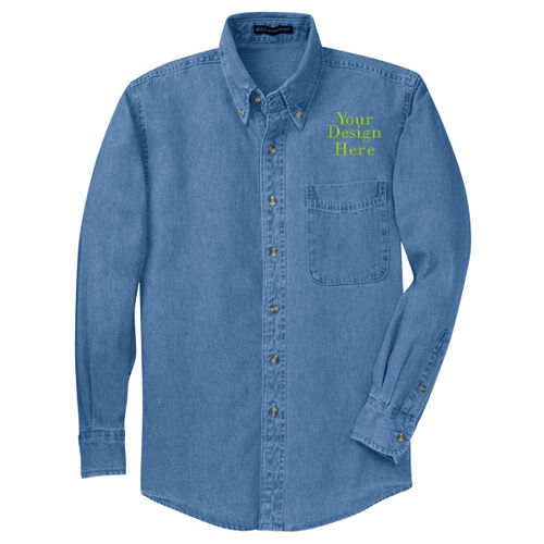 Embroidered Crest - Tall Long Sleeve Denim Shirt Thumbnail