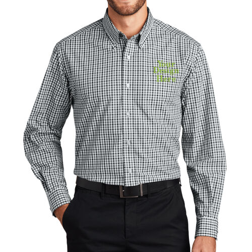 Embroidered Crest - Long Sleeve Gingham Easy Care Shirt Thumbnail