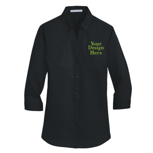 Embroidered Crest - Ladies 3/4 Sleeve SuperPro &#153; Twill Shirt Thumbnail