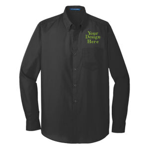Embroidered Crest - Long Sleeve Carefree Poplin Shirt Thumbnail