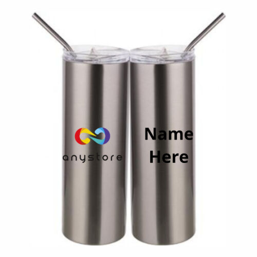 Custom Printed  - 20 oz Stainless Silver Skinny Tumbler with Stainless Straw and Lid Thumbnail