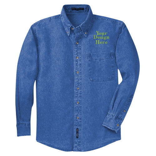 Embroidered Crest - Long Sleeve Denim Shirt Thumbnail