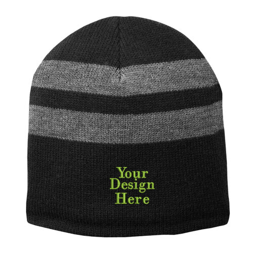Embroidered  - Fleece Lined Striped Beanie Cap Thumbnail