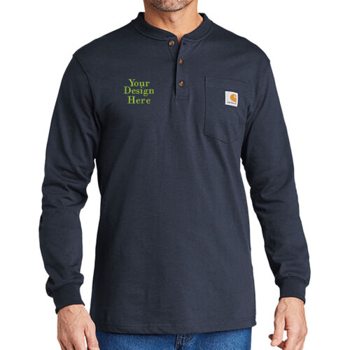 Embroidered  - Long Sleeve Henley T Shirt Thumbnail