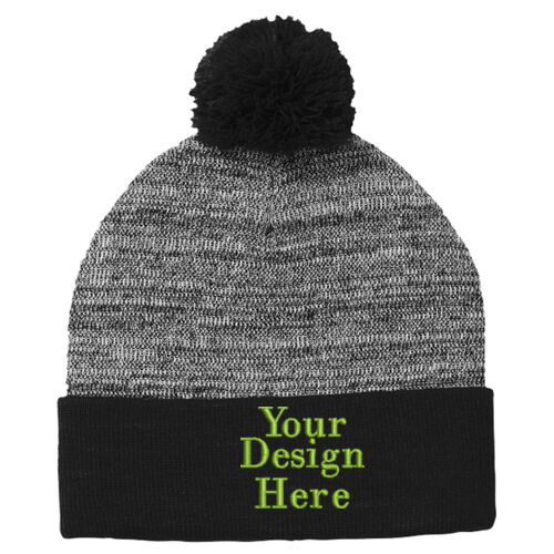 Embroidered  - Heather Pom Pom Beanie Thumbnail